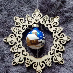 Holzanhänger Ornament mit blauer Kugel