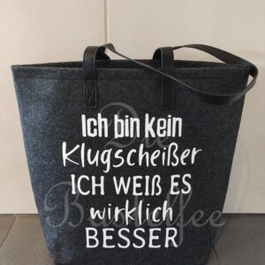 Filztasche groß ,,Klugscheißer…“ mit Kunstleder Henkel