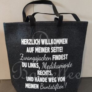 Filztasche groß ,,Herzlich Willkommen…“ mit Kunstleder Henkel