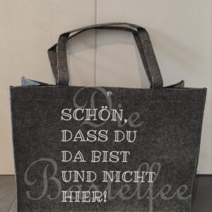 Filztaschen groß ,,Schön, dass du da bist…“ mit Druckknopf/dünner Filz