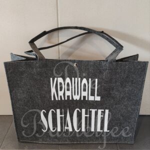 Filztasche groß ,,KRAWALL…“ mit Druckknopf/dünner Filz