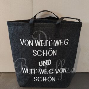 Filztasche groß ,,Von weit weg schön…“ mit Kunstleder Henkel