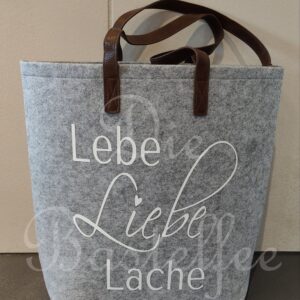 Filztaschen groß ,,Lebe, Liebe, Lache“ mit Kunstleder Henkel