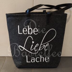 Filztasche groß ,,Lebe, Liebe, Lache“ mit Kunstleder Henkel